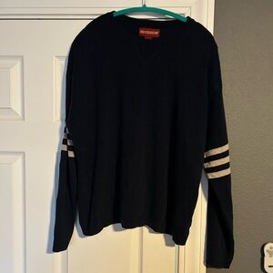 Old College Inn Classic Black Sweater with Striped Sleeves